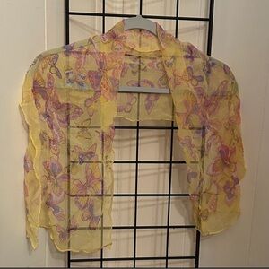 Yellow Butterfly Print Sheer Scarf